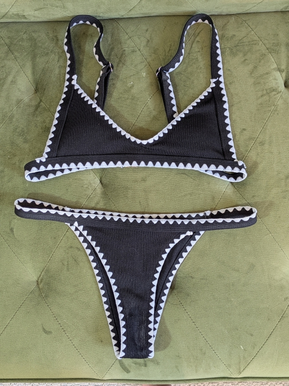 Black And White Scallop Vibe Swimsuit Bikini Sexy Vacation Zaful Thong Cheeky S